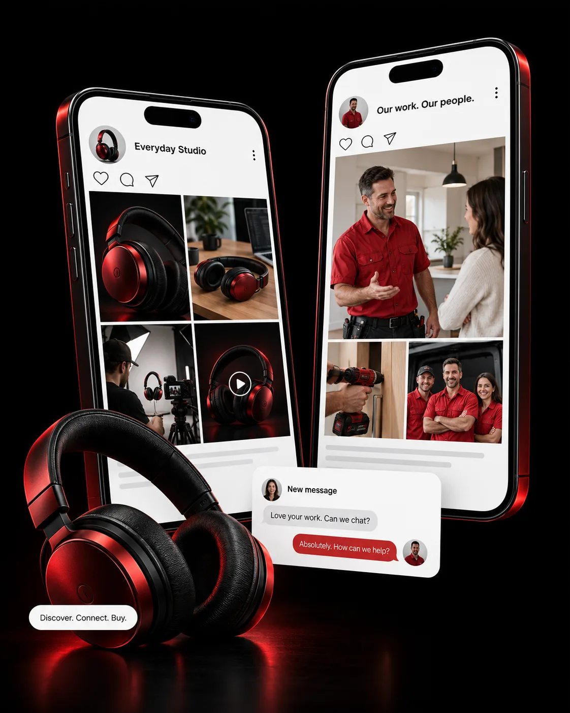 Instagram content for a premium headphone brand across several phones